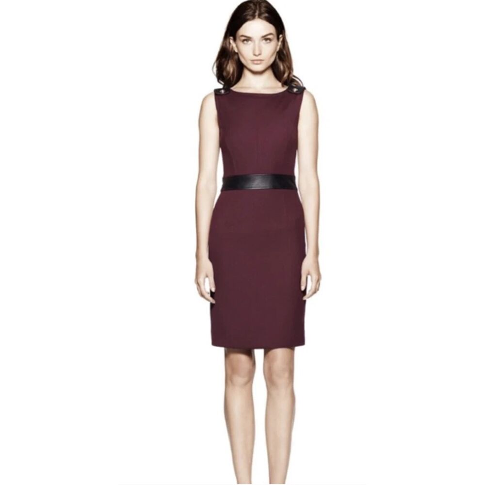 Tory Burch Celeste dress dark plum burgundy leather accent wool blend Size 6